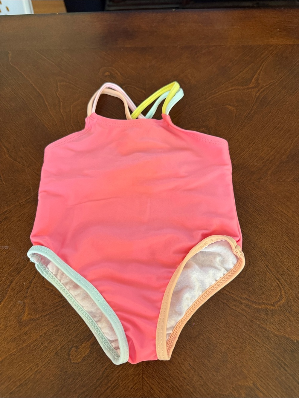 wonder nation Pink One-Piece Swimsuit with Pastel Multicolor Straps